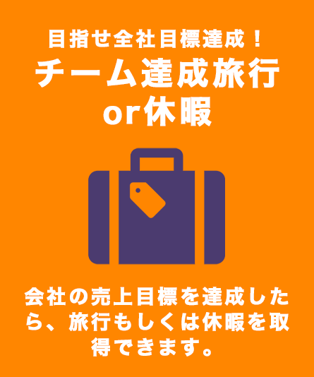 目指せ全社目標達成！チーム達成旅行or休暇